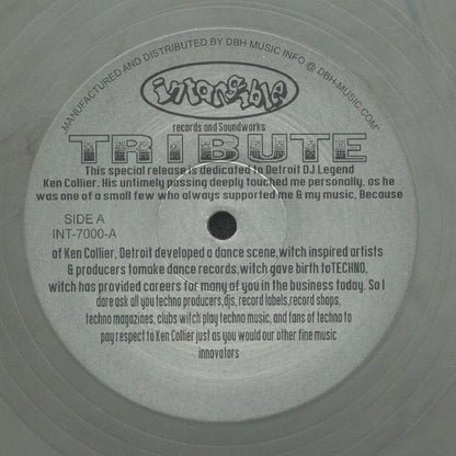 Portada delantera del vinilo Terrence Parker – Tribute, lanzado por Intangible Records & Soundworks. Incluye dedicatoria a Ken Collier y formato 12" plateado.