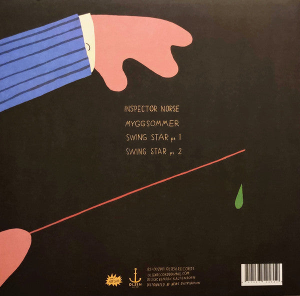 Contraportada del vinilo Todd Terje – It's The Arps EP bajo el sello Olsen. Incluye tracklist impreso en letras doradas.