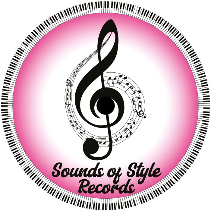 Etiqueta central del vinilo Tom Carle – Brooklyn Side EP en [Sounds of Style Records], arte circular rosa con clave de sol y notas, formato 12" EP.
