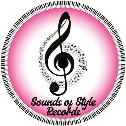 Etiqueta central del vinilo Tom Carle – Brooklyn Side EP en [Sounds of Style Records], arte circular rosa con clave de sol y notas, formato 12" EP.