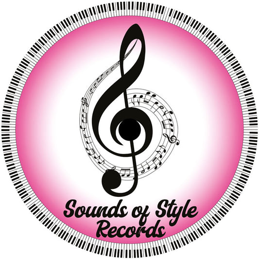 Etiqueta central del vinilo Tom Carle – Brooklyn Side EP en [Sounds of Style Records], arte circular rosa con clave de sol y notas, formato 12" EP.