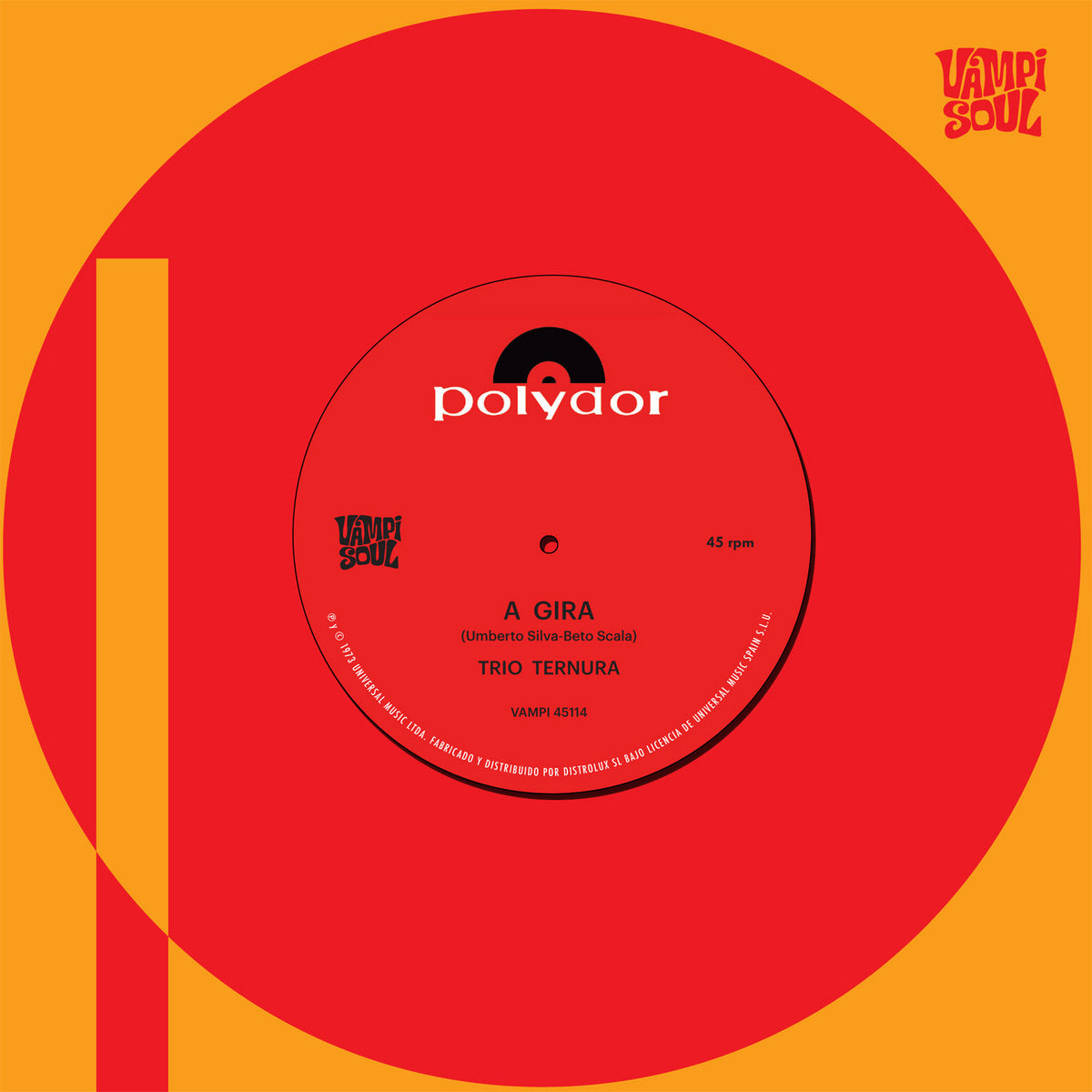 Portada del vinilo Trio Ternura – A Gira, diseño rojo y naranja con logos de Polydor y Vampi Soul.