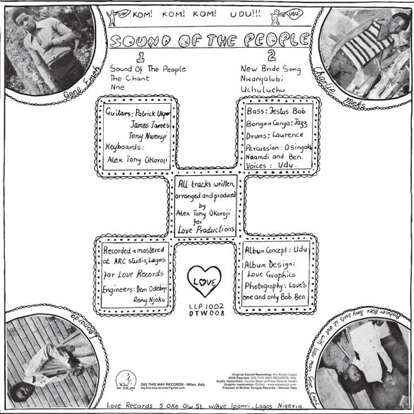 Contraportada del vinilo Udu – Sound Of The People con créditos, lista de pistas y sello Dig This Way Records.