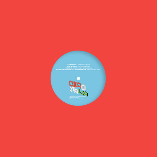 Portada del vinilo Varios Artistas – Ciao Italia (Generazioni Underground) (Bonus Due) 12" de Rebirth, mostrando el diseño completo de la etiqueta A sobre fondo rojo intenso.