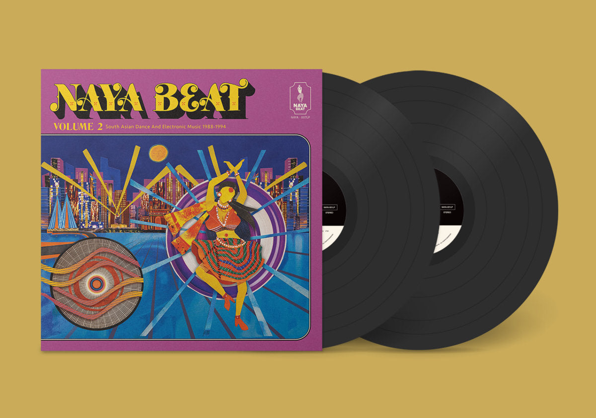 Imagen de los vinilos del álbum Varios Artistas – Naya Beat Volume 2 (South Asian Dance And Electronic Music 1988-1994), mostrando portada y dos discos negros de vinilo LP sobre fondo neutro.