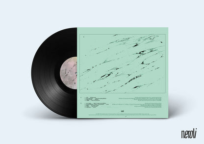 Lado B del vinilo Varios Artistas – The First Circle, etiqueta central clara con marca B y arte minimalista, 12" compilación reimpresión de Neroli junto a la contraportada.