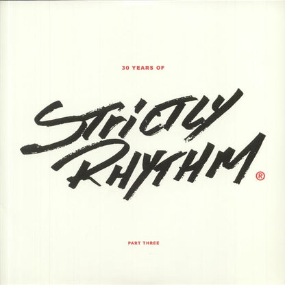 Portada delantera del vinilo "Varios Artistas – 30 Years Of Strictly Rhythm Part Three" lanzado por SRCLASSICS08LP. Diseño minimalista con el icónico logo de Strictly Rhythm.