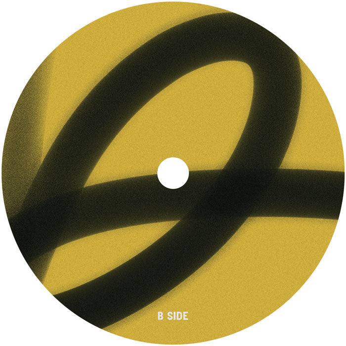 Etiqueta central lado B del vinilo Varios Artistas – Blueprint en 12" de MUJA, con diseño gráfico minimalista negro sobre amarillo.