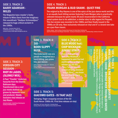 Segundo inserto del vinilo Varios Artistas – Jazz Room Presents: Covers con reseñas de cada tema y datos de producción, pensado para DJs amantes del detalle.