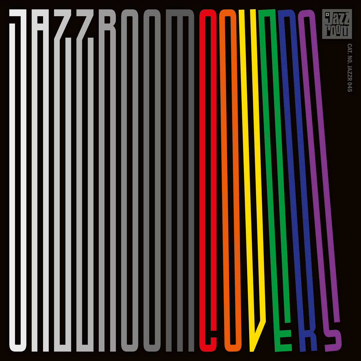 Portada del vinilo Varios Artistas – Jazz Room Presents: Covers con tipografía alargada en degradado y colores vibrantes, edición 2xLP de Jazz Room Records.