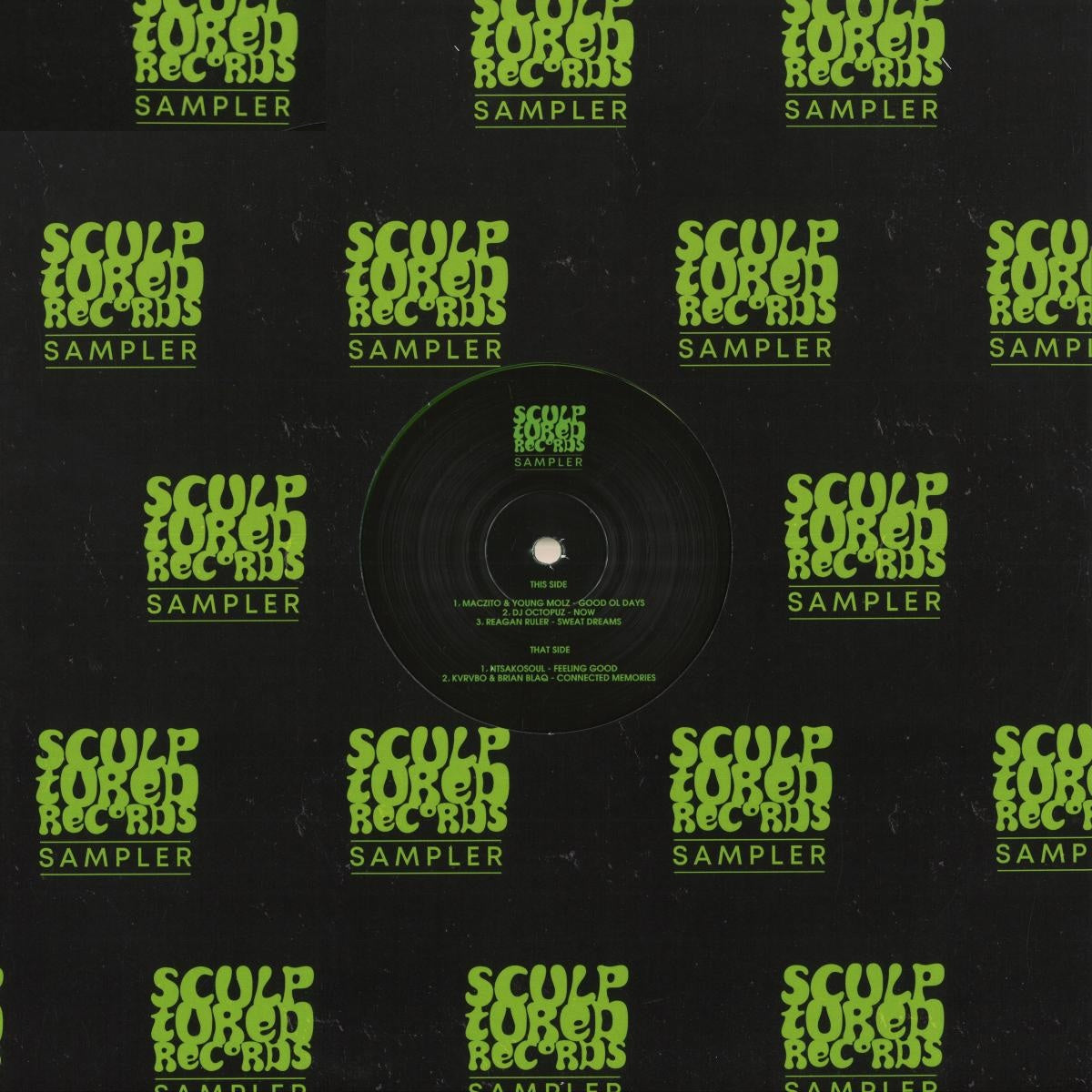 Vinilo 12" Varios Artistas – Sculptured Records Sampler Vol. 2 con funda negra repetitiva del sello Sculptured Records.