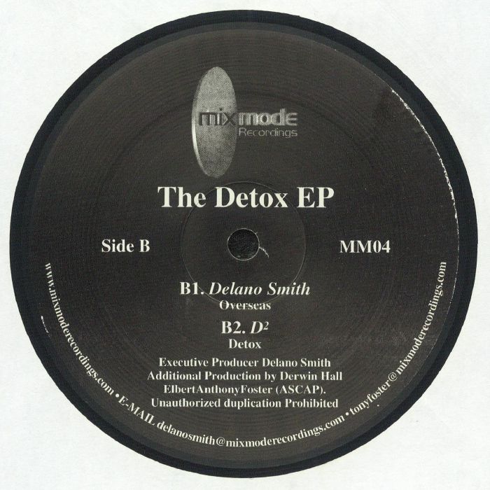Portada trasera del vinilo Varios Artistas – The Detox EP, editado por Mixmode Recordings. Lado B con pistas de Delano Smith y D2.