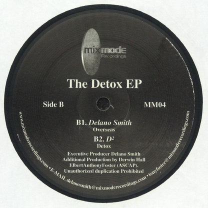 Portada trasera del vinilo Varios Artistas – The Detox EP, editado por Mixmode Recordings. Lado B con pistas de Delano Smith y D2.
