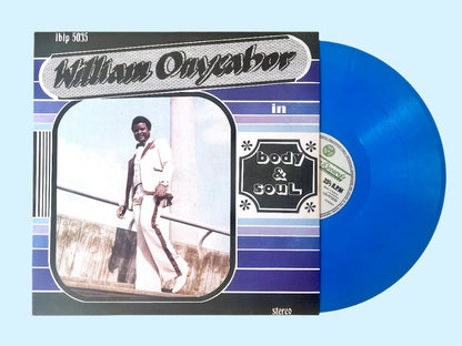 Detalle del vinilo Body & Soul de William Onyeabor con disco azul visible. 
